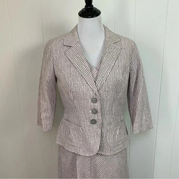 Pendleton Pink Sage Cream Checked Seersucker Cap Sleeve Dress & Crop Blazer Sz 4 - Picture 15 of 16